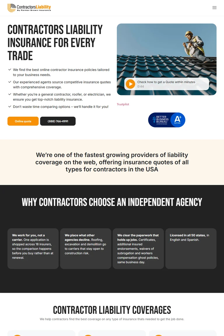 Contractors Liability Real Website Preview